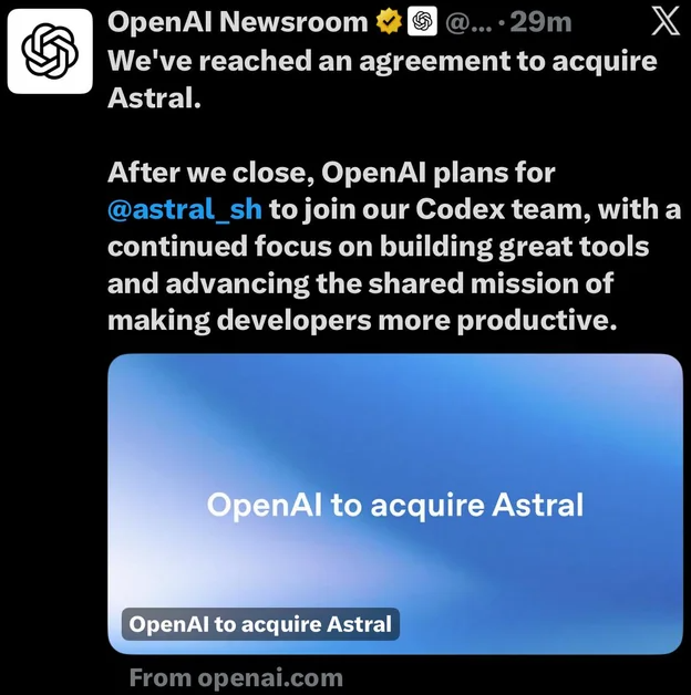 OpenAI再下一城：收购Astral强化AI编程生态，大模型基础设施竞赛升级